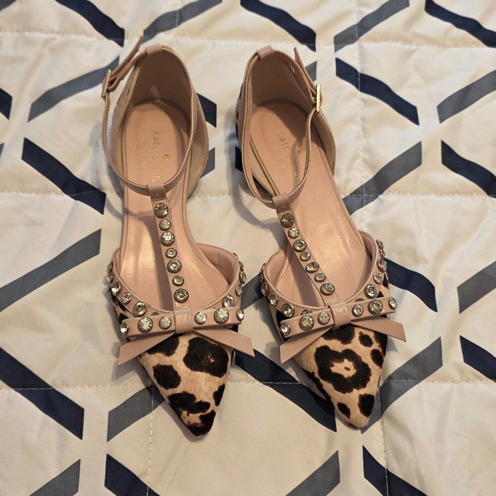 Kate Spade Flats Becca T-Strap Flats in Leopard Print Size 6